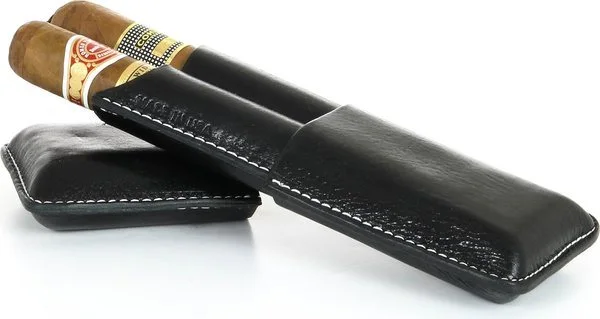 Reinhold Kühn Dubbelt cigarrerfodral Smooth Top Svart