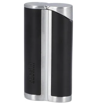 adorini Single Jet-tändare Curve Svart / Satin Silver inkl. Cigarrstans