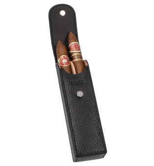 adorini cigarrfodral i läder för 2 cigarrer svart, svart garn bild 3
