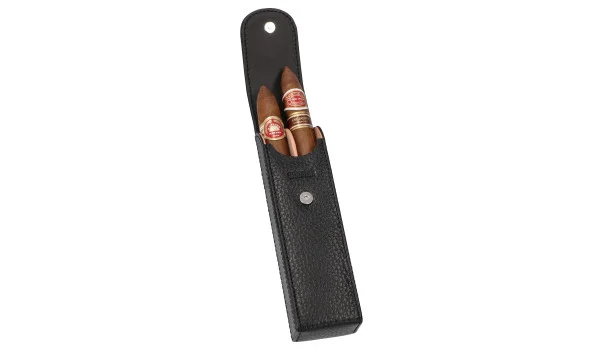 adorini cigarrfodral i läder för 2 cigarrer svart, svart garn bild 3