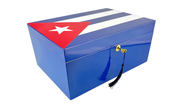 Cigarr Humidor Blå med Kubansk Flagga 100 Cigarrer