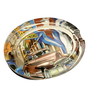 Cigarr askkopp glas oval med kubansk design 2 hållare