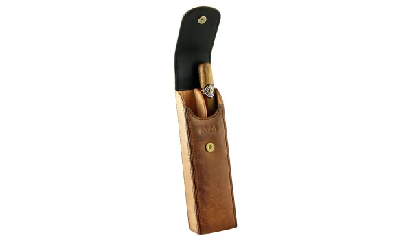 adorini pocket vintage läder cigarrfodral 2 cigarrer brun med påse för skärare eller tändare