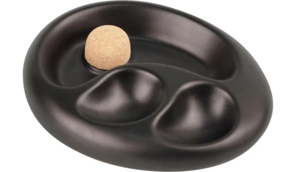 Pipaskfat keramik oval svart matt med 2 pipvilor
