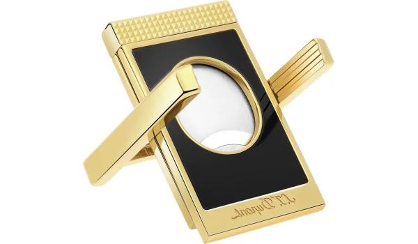 S.T. Dupont Dubbelbladig Cigarrsnoppare med Cigarrstöd Svart Guld 003393