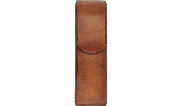 adorini pocket vintage läder cigarrfodral 2 cigarrer brun med fack för snoppare eller tändare