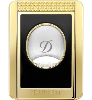 S.T. Dupont dubbelbladig cigarrklippare med cigarrställ, svart och guld 003553