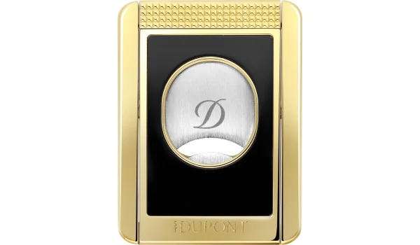 S.T. Dupont dubbelbladig cigarrklippare med cigarrställ, svart och guld 003553