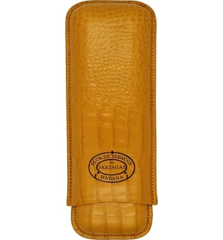 Partagas cigarrfodral i läder, senapsgult, för 2 cigarrer