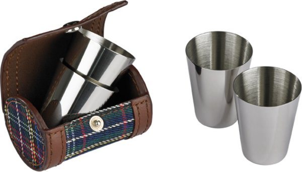Shotglas i läderfodral/klätt fodral